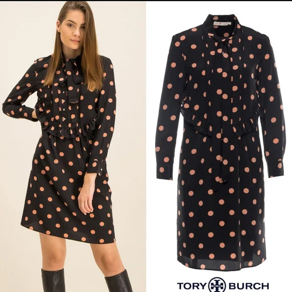 Tory Burch Black Polka-Dot Silk Crepe De Chine Dress Size 0 - Picture 3 of 10